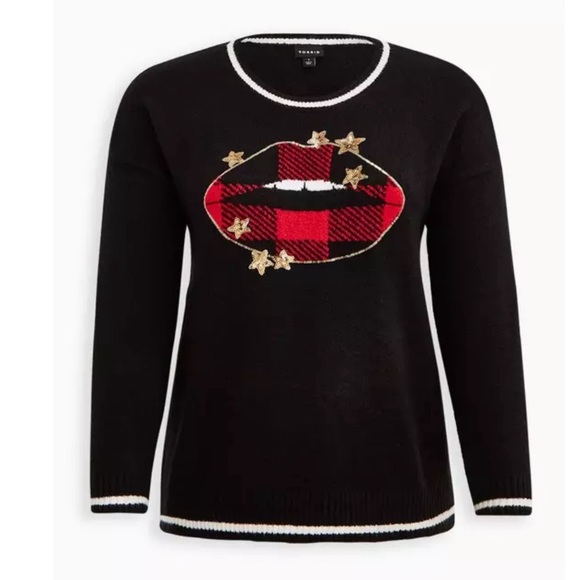 NWT Torrid size 2 / 2X Lips Sweater Plaid Black Plus 18 /20 Holiday / Christmas - Picture 3 of 6